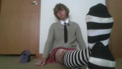 Femboy Crossdresser in Schoolgirl unifrom (flashing and Sock Fetish - ashemaletube.com