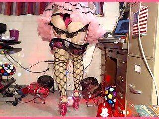 Fishnet stockings, pink sissy tutu to tease my BLACK DADDY Tre's BB12"NC rock hard for cum - ashemaletube.com